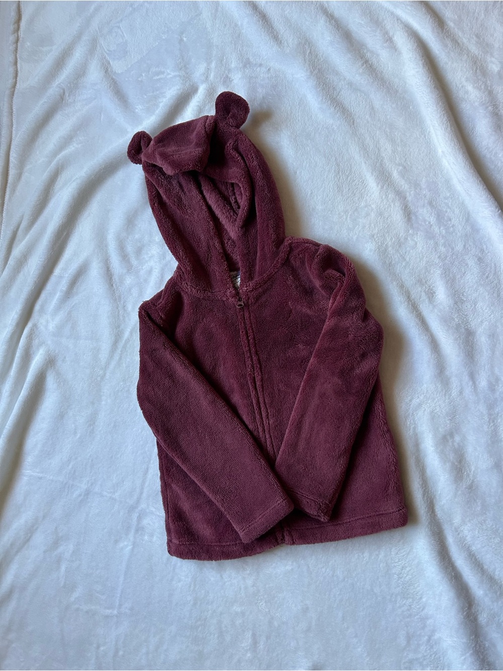 Kids Plush Hooded Jacket with Ears - Burgundy
